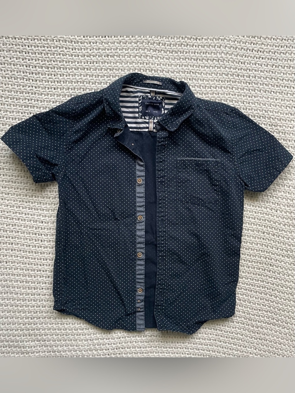 Short-Sleeve Navy Dot Dress Shirt